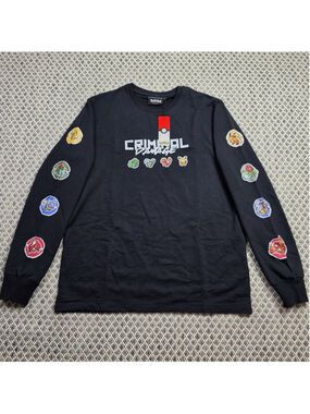 Pokemon Criminal Damage Long Sleeve T Shirt NWT Pixel Art Black XS Nintendo